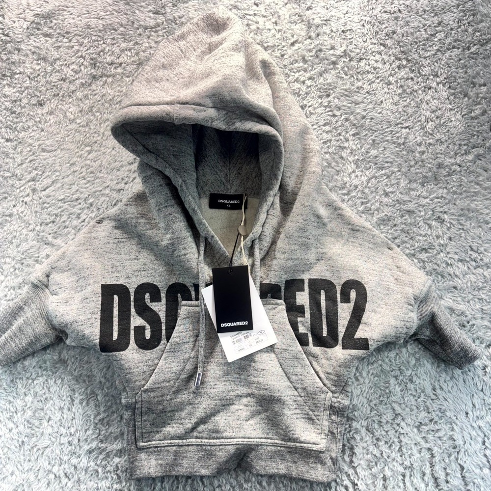 DSQUARED2 Cropped Hoodie Women's XS Light Gray Graphic Logo Fleece Pullover